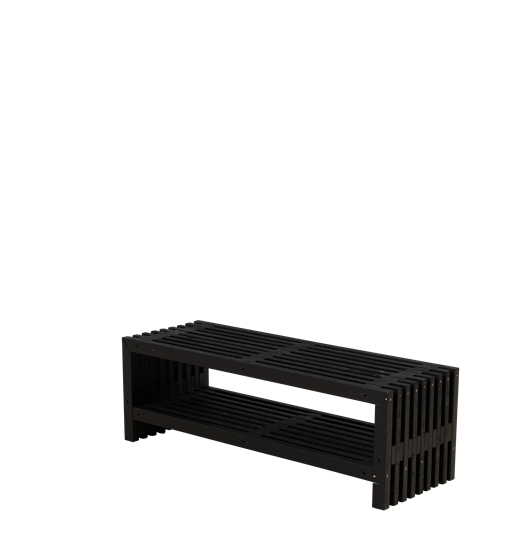 Plus Rustik Lattenbank Design 138x49x45cm m/Regal - farbgrundiert schwarz
