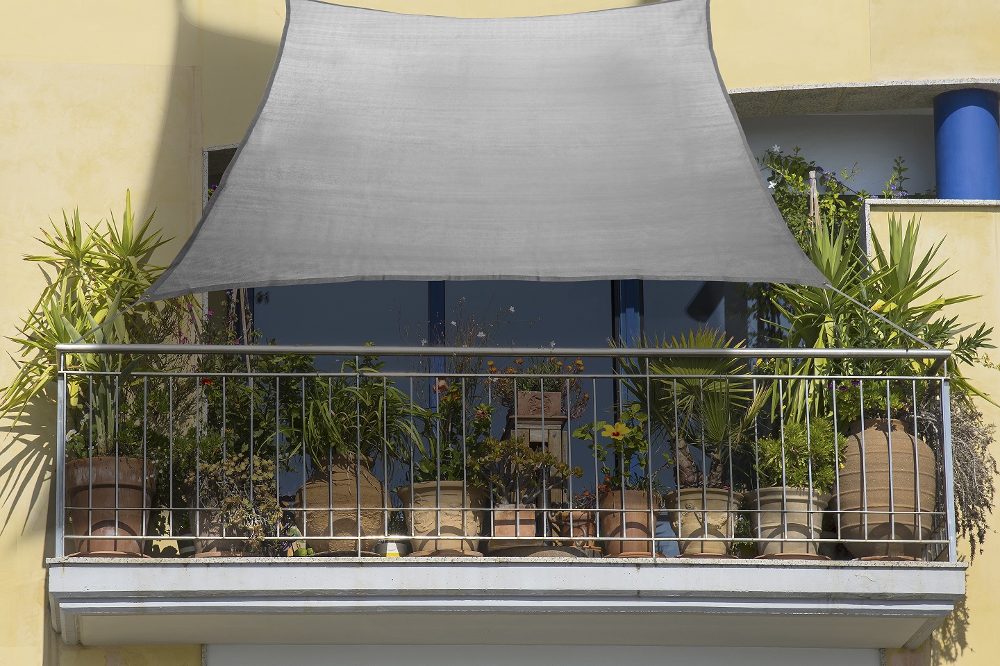 Balkon-Sonnensegel 270 x 140cm grau aus Schattierungsgewebe HDPE, Sonnensegel wind- und wasserdurchlässig, Balkonsonnensegel, Sonnensegel