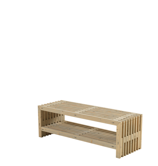 Plus Rustik Lattenbank Design 138x49x45cm m/Regal - farbgrundiert Treibholz