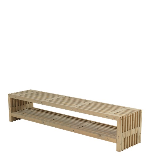 Plus Rustik Lattenbank Design 218x49x45cm m/Regal - farbgrundiert Treibholz