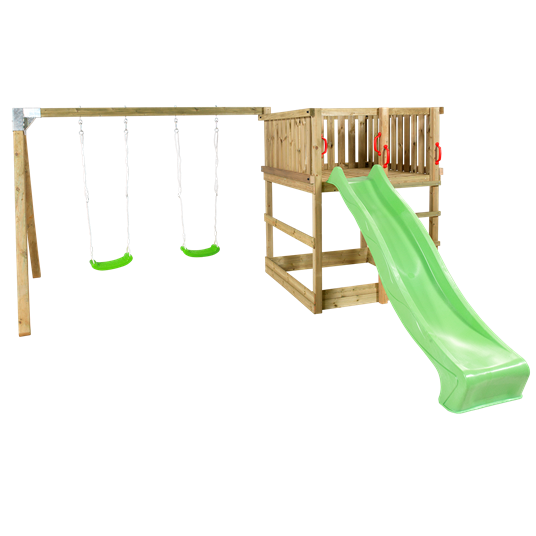 Plus Play Spielturm mit Schaukelständer einschl. grüner Rutsche