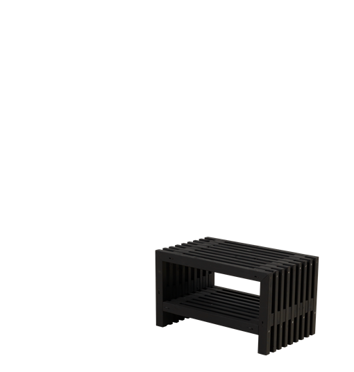 Plus Rustik Lattenhocker Design 80x49x45cm m/Regal - farbgrundiert schwarz