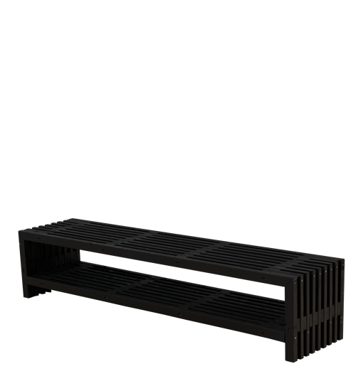 Plus Rustik Lattenbank Design 218x49x45cm m/Regal - farbgrundiert schwarz