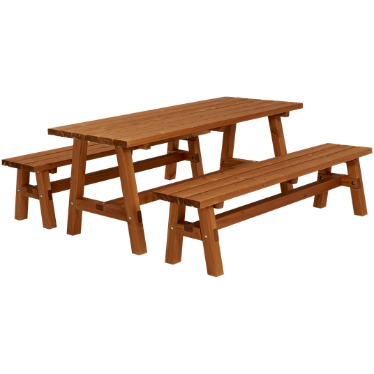 Plus Country Plankenset - bestehend aus 1 Tisch und 2 Bänken - Farblich behandelt teak
